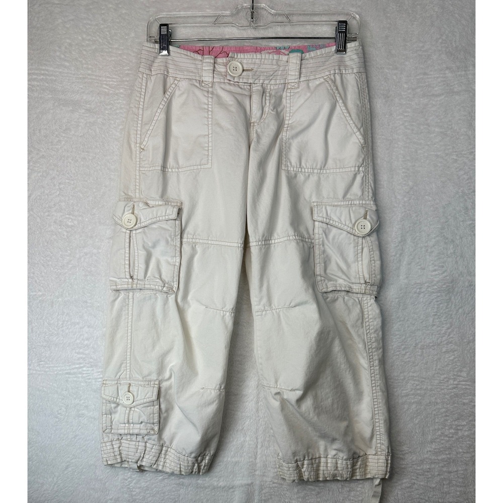 Aeropostale Cargo Capri Pants Womens 1/2 Cream Cotton Multi Pocket Utility